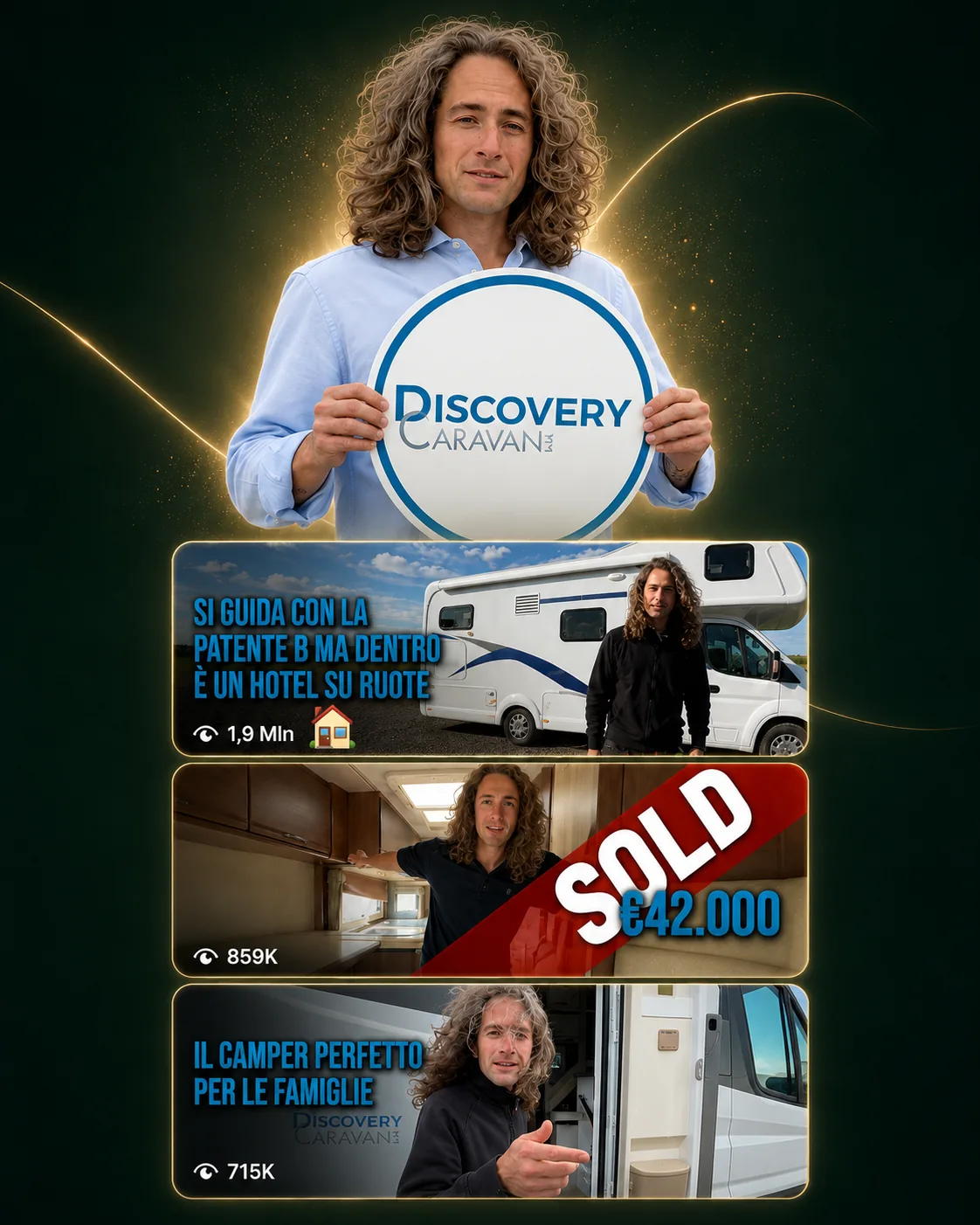Visual del caso studio Discovery Caravan con founder e highlight dei contenuti