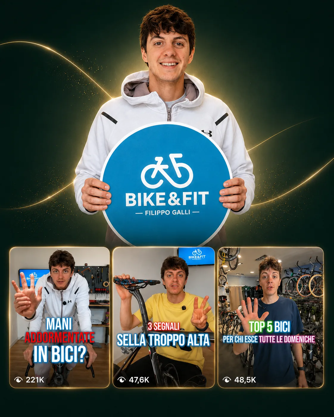 Visual del caso studio Filippo Galli / Bike Fit con founder e highlight dei contenuti